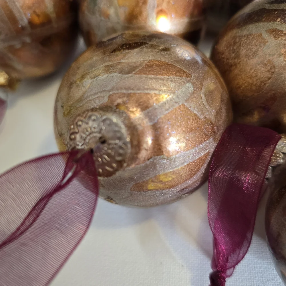 9 HANDCRAFTED Glass Ornaments HANDPAINTED Holiday Decorations Christmas Decor